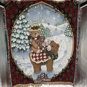 Vintage American Weavers Red Bainbridge Bears Christmas Throw Blanket 50X60